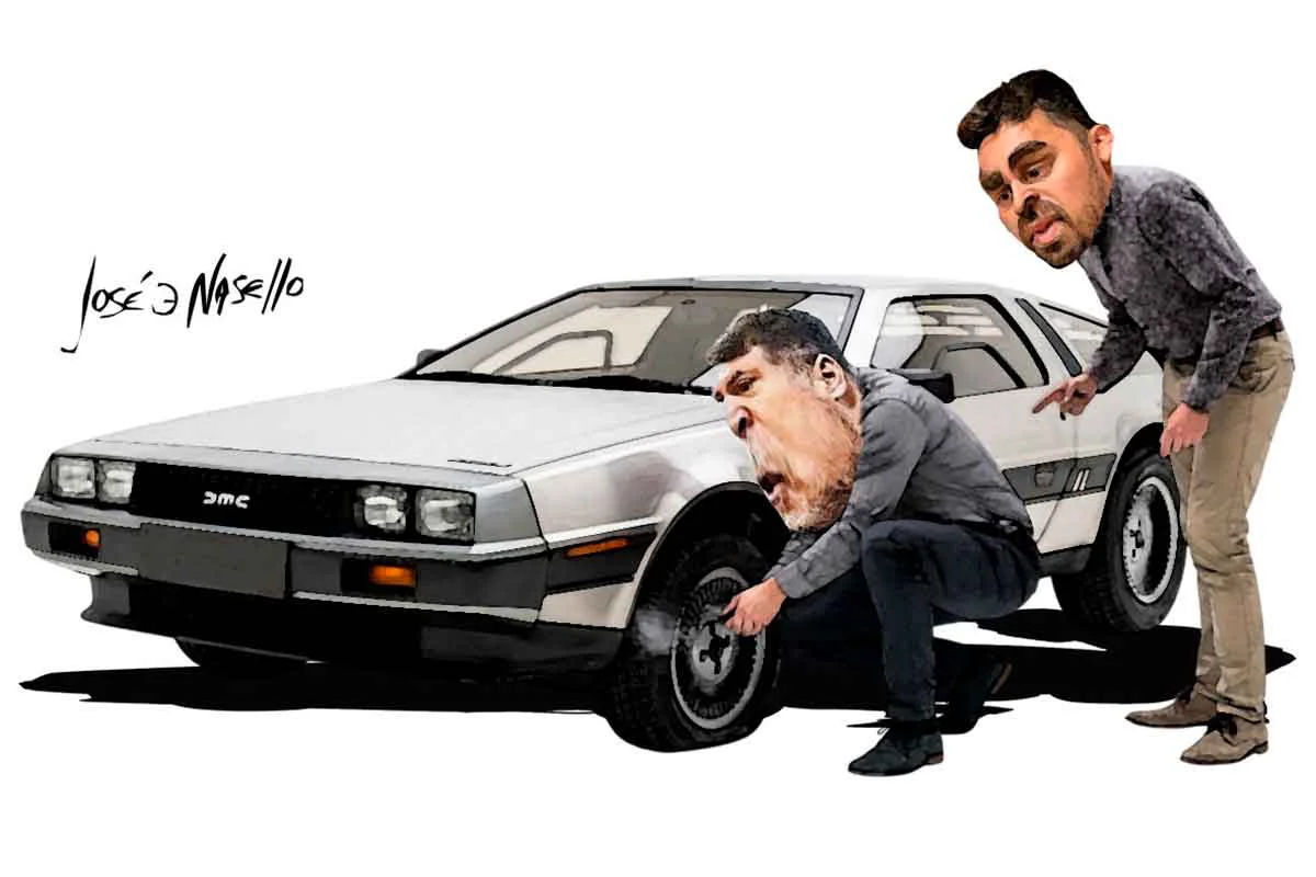 ilustra-koch-y-biga-pinchan-auto-delorean