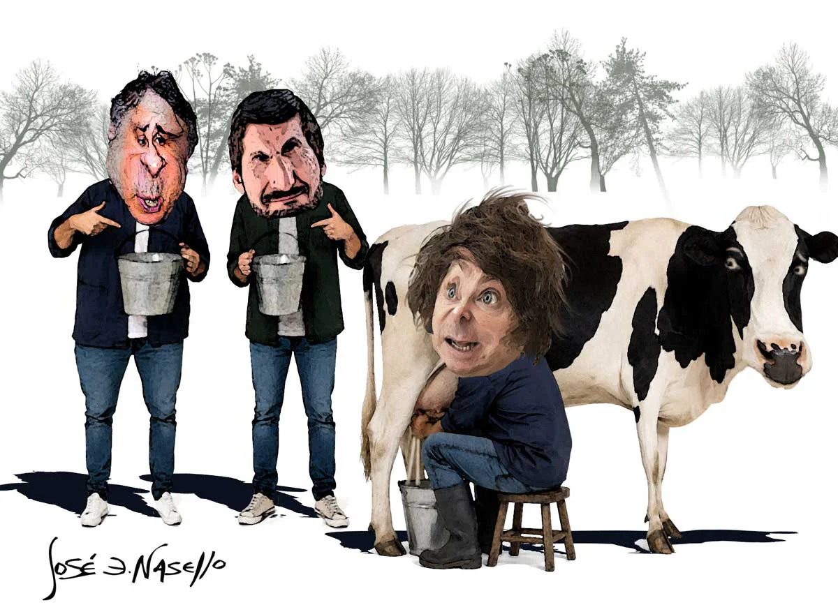 ilusttra-milei-ordeñando-pullaro-y-llaryora-piden-leche